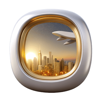 beautiful minimalist Airplane Window View of City Skyline Cutout for Urban Travel high quality png
