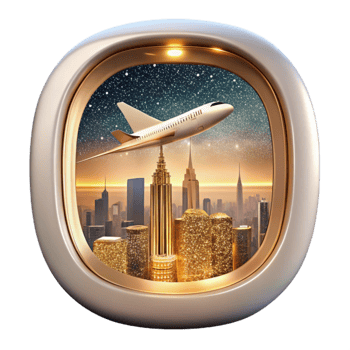 elegant minimalist Airplane Window View of City Skyline Cutout for Urban Travel detailed png