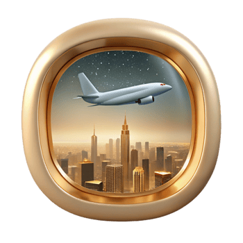 dramatic traditional Airplane Window View of City Skyline Cutout for Urban Travel original png