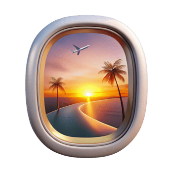 stunning creative Airplane Window View of City Skyline Cutout for Urban Travel authentic png
