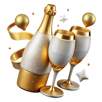 extraordinary classic Anniversary Champagne Bottle and Glasses Cutout authentic png