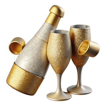impressive vintage Anniversary Champagne Bottle and Glasses Cutout premium png
