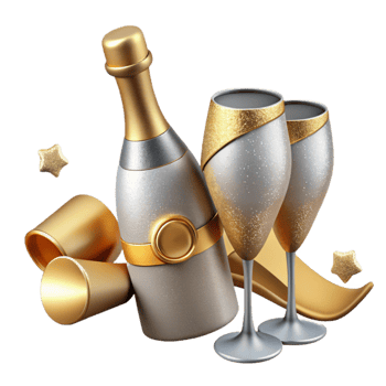 magnificent abstract Anniversary Champagne Bottle and Glasses Cutout genuine png