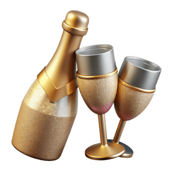 vibrant contemporary Anniversary Champagne Bottle and Glasses Cutout detailed png