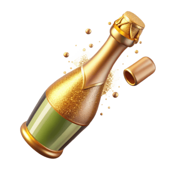 magnificent modern Anniversary Champagne Bottle with Cork Popping Transparent authentic png