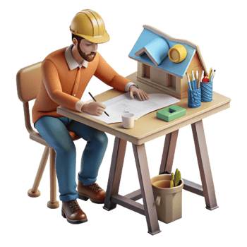serene artistic Architect Drawing Blueprint Desk Isolated Design Studio exclusive png
