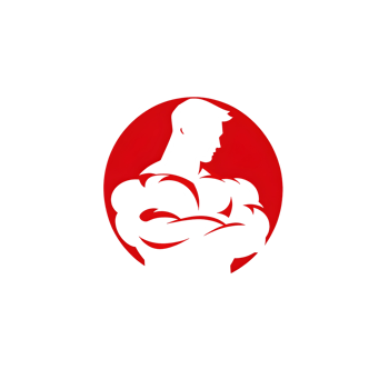 Red Muscular Man Round Logo Symbol On Transparent Background png