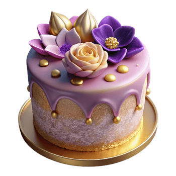beautiful rustic Birthday Cake with Edible Flowers Isolated authentic png