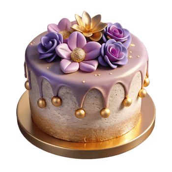 vibrant modern Birthday Cake with Edible Flowers Isolated genuine png