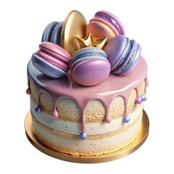 wonderful classic Birthday Cake with Macarons Decoration Isolated professional png
