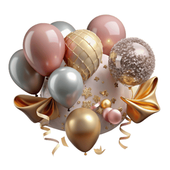 dramatic creative Birthday Party Decorations Balloons and Streamers Isolated authentic png
