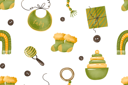 childrens set of cute things, baby accessories, pyramid, rainbow, toys, pacifiers, clothes, hand drawn background i. Seamless newborn pattern. Toddler png