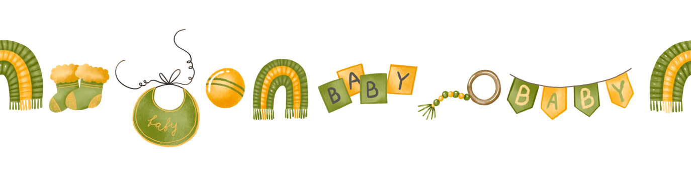 Gender neutral green color baby shower party. Announcement Boy or dirl border pattern.. Baby newborn flags and cubes seamless background png