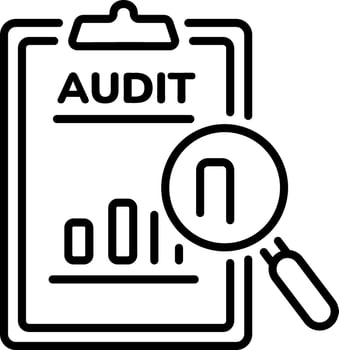 A line style icon of a clipboard with infographic chart showing an audit process vector