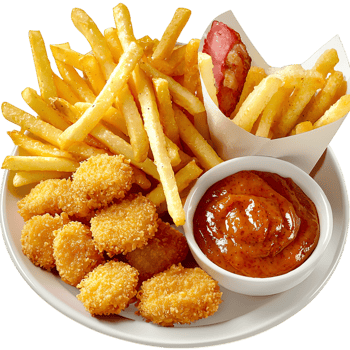 Crispy golden french fries nuggets dipping sauce png