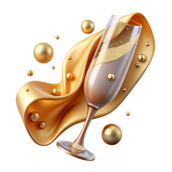 dramatic minimalist Champagne Flute Bubbles Toasting Isolated for Celebration Designs png