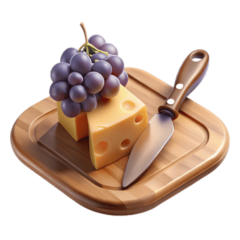 extraordinary contemporary Cheese Board with Knife and Grapes Isolated for Wine Pairings professional png