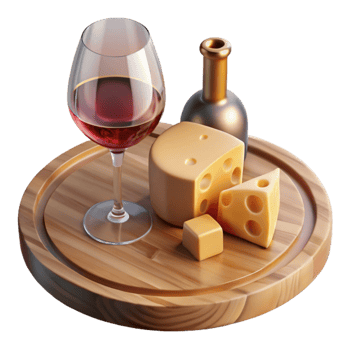 serene artistic Cheese Board Wooden Serving Board Cutout Wine and Cheese high resolution png