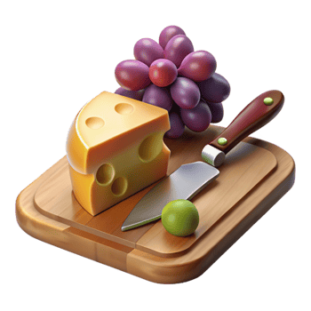 extraordinary abstract Cheese Board with Knife and Grapes Isolated for Wine Pairings premium png