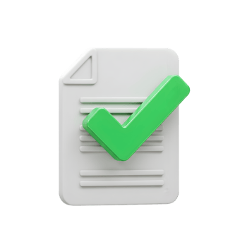3D Render of Approved Document Icon. Green Checkmark on White Paper, Success and Completion Symbol png