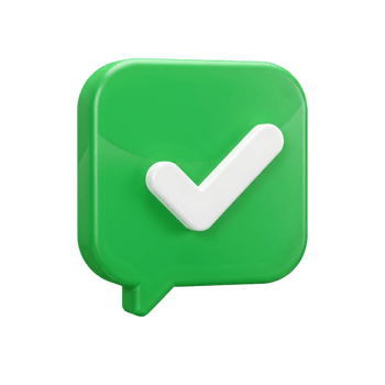 3D Render of a Green Check Mark Chat Bubble Icon Successful Completion Digital Communication Confirmation png