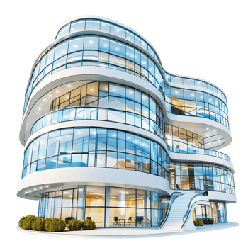 Modern glass building curved architecture multiple floors png