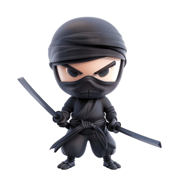 Adorable 3D Render of a Mini Ninja Warrior with Katana Swords png