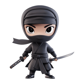 Adorable 3D Render of a Little Ninja Warrior Holding Two Swords png