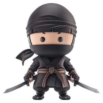 Adorable 3D Render of a Cute Ninja Cartoon Character Holding Two Katanas png