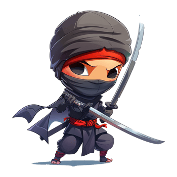 Adorable chibi ninja warrior wielding two katanas, ready for battle png