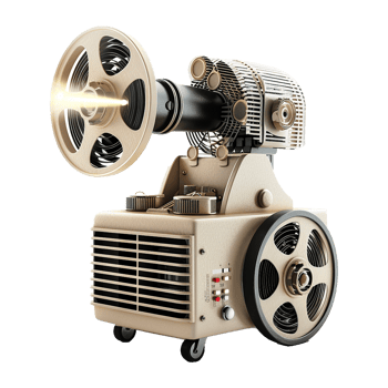 Vintage Retro Film Projector Machine with Reel and Light Beam png