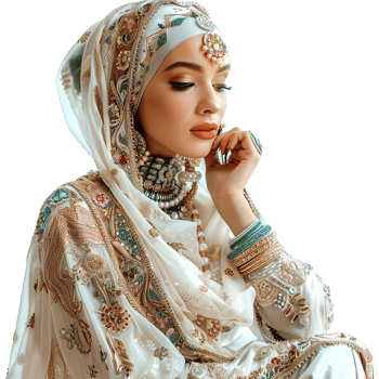 A Stunning Portrait of a Woman in Exquisite Embroidered Bridal Outfit and Traditional Jewelry png