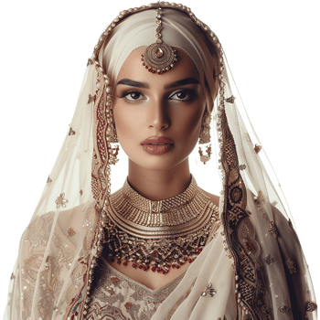 Stunning Bride in Traditional Indian Wedding Attire with Exquisite Gold Jewelry png