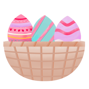 Watercolor Eggs in a Woven Basket. Striped and Patterned Pastel Colors. png