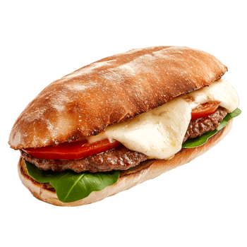 Delicious fresh sandwich with juicy beef patty, melted cheese, and vegetables png
