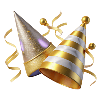 serene traditional Festive Party Hats and Streamers Cutout genuine png