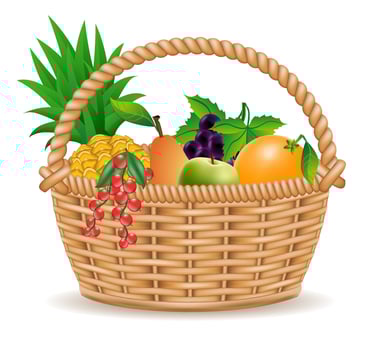 wicker basket with fruits illustration isolated white background vector