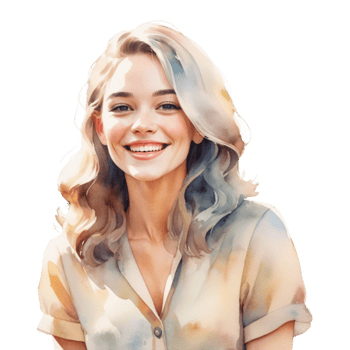 A serene woman with flowing hair, gazing into the distance, surrounded by soft pastel colors in watercolor. png