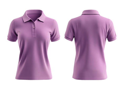 Light purple polo shirt mockup, front and back view isolated on transparent background png