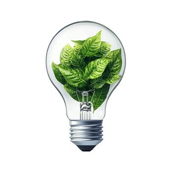 Light bulb with tree leaves isolated on transparent background png