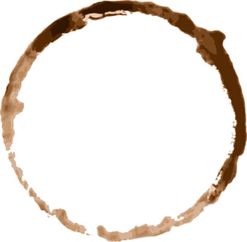 Coffee cup stain ring forming a perfect circle on a white background, ideal for concepts related to coffee breaks, breakfast, or morning routines vector