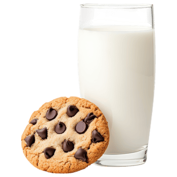 Food concept delicious chocolate chip cookie paired with refreshing glass of milk creates perfect snack moment png