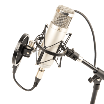 Professional Studio Condenser Microphone on Stand with Pop Filter, Isolated png