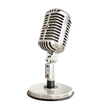 Retro Microphone 3D Render Vintage Metal Mic on Stand, Isolated White Background png