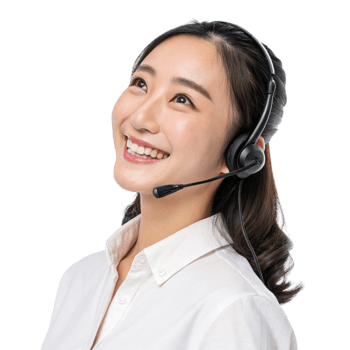 smiling woman wearing headset, looking upwards, conveying sense of positivity and support professional setting. technical png