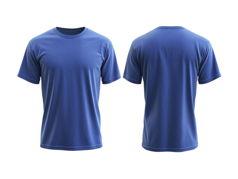 male blue t-shirts mockup front and back view isolated on transparent background png