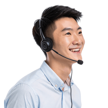 young man wearing headset, smiling while providing technical support. His expression conveys friendliness and professionalism png