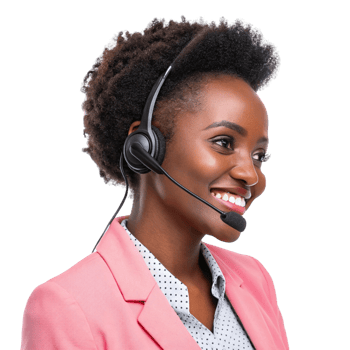 descriptionSmiling woman with headset, providing technical support, wearing pink blazer, professional appearance png