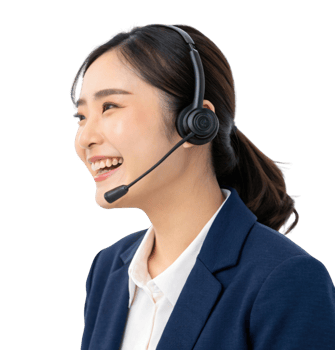 smiling woman wearing headset, dressed in professional outfit, providing technical support png
