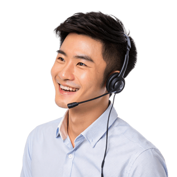 young man wearing headset, smiling while providing technical support. His friendly demeanor conveys professionalism and png